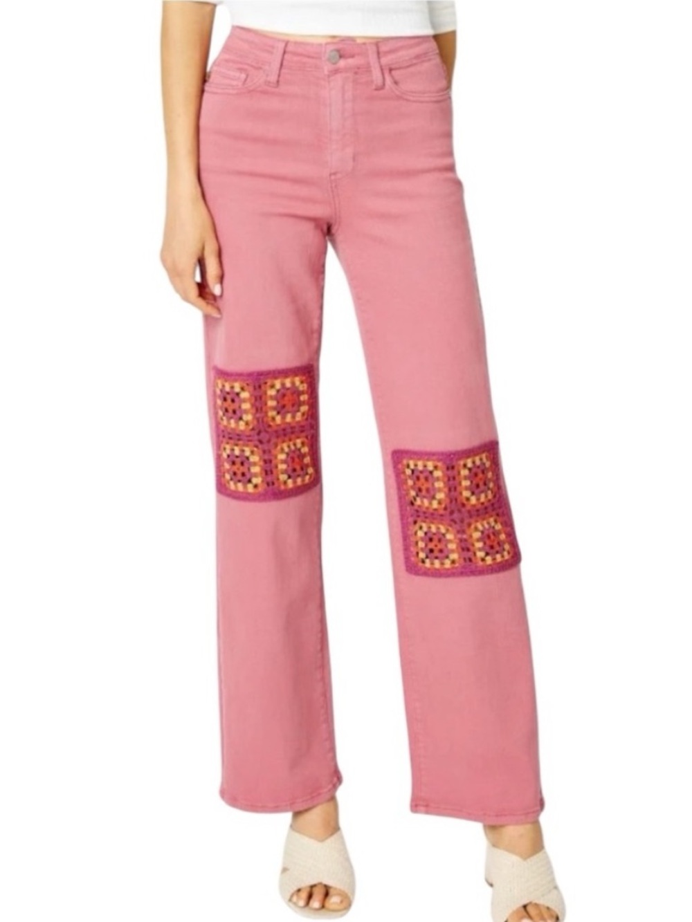 Judy Blue Crochet Patch Garment Dyed Jeans in Dusty Pink